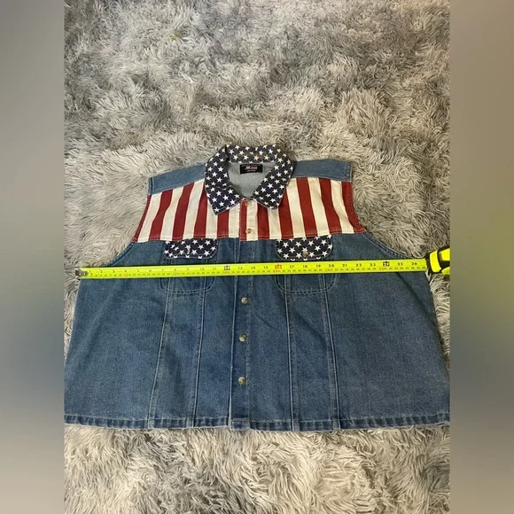 Vintage Quizz Woman Jeans Denim Vest USA American Flag Stars & Stripes 90s - Picture 3 of 5